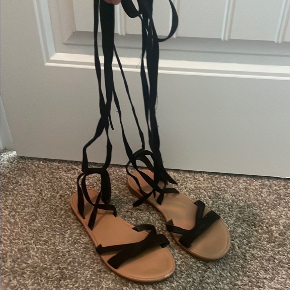 Black Lace Up Sandals